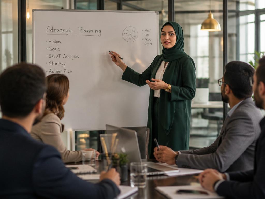 Professional trainer wearing a hijab leading a workshop